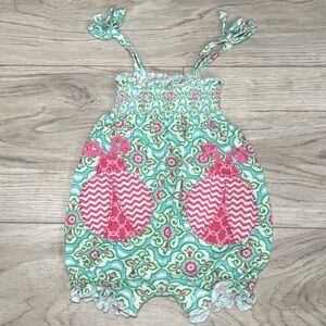Mud Pie‎ Baby Romper with Green and Pink Pattern